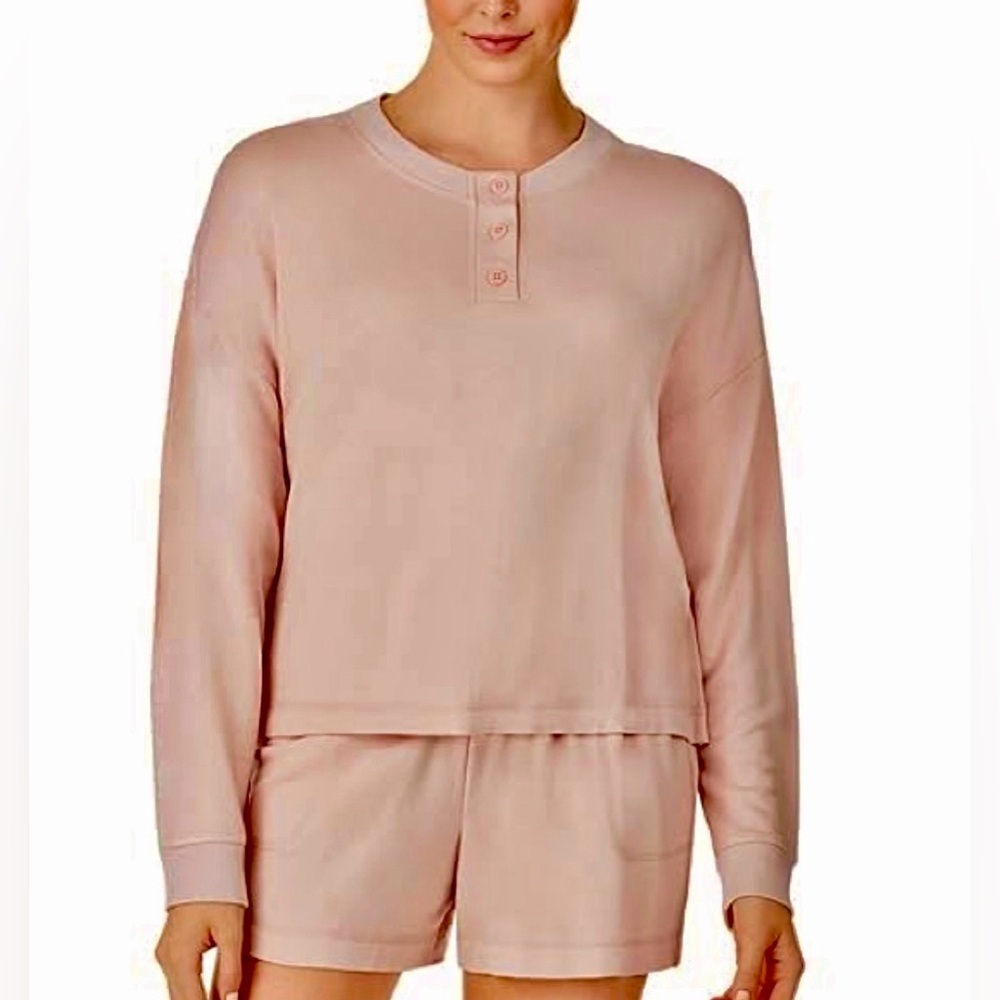 Anthropologie Sanctuary Oversized Soft Long Sleeve Pink Henley Sweatshirt, M